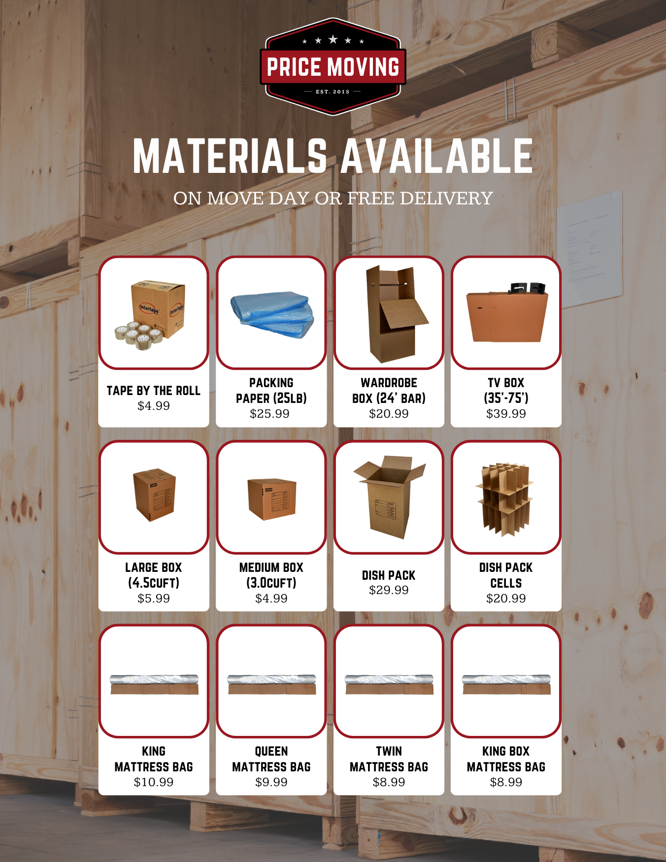 Materials Available - Price List